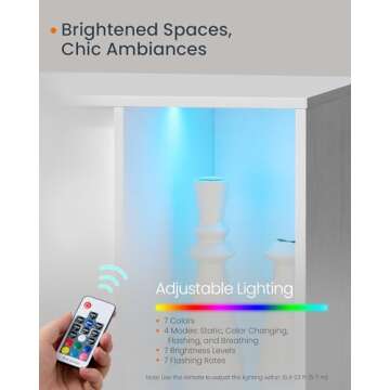 SONGMICS HOME Superfast Toolless Assembly, Storage Cabinet, Accent Buffet Cabinet with Lighting and Glass Shelf, Sideboard, Minimalist, Snow White UBBK372W02