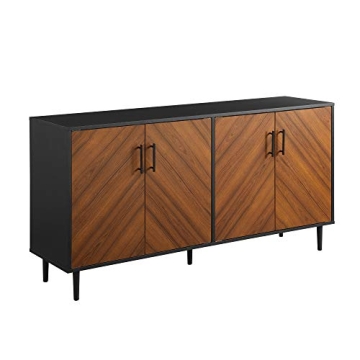 Walker Edison Caye Modern 4-Door Bookmatch Buffet-Sideboard for Storage, 58 Inch, Acorn Bookmatch/Black