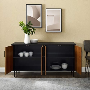 Walker Edison Caye Modern 4-Door Bookmatch Buffet-Sideboard for Storage, 58 Inch, Acorn Bookmatch/Black