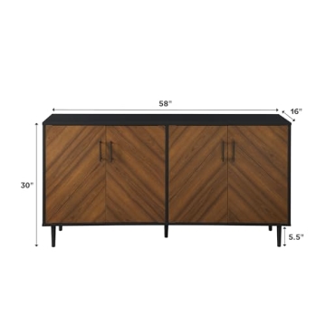 Walker Edison Caye Modern 4-Door Bookmatch Buffet-Sideboard for Storage, 58 Inch, Acorn Bookmatch/Black