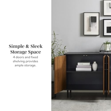 Walker Edison Caye Modern 4-Door Bookmatch Buffet-Sideboard for Storage, 58 Inch, Acorn Bookmatch/Black