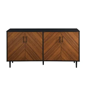 Walker Edison Caye Modern 4-Door Bookmatch Buffet-Sideboard for Storage, 58 Inch, Acorn Bookmatch/Black