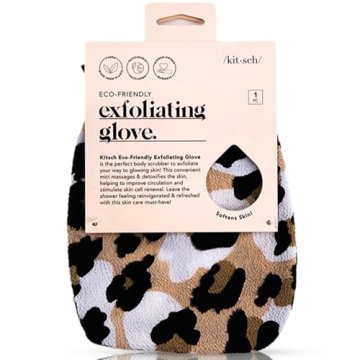 Kitsch Deep Exfoliating Glove, Eco Friendly Exfoliating Body Scrubber, Dead Skin Remover & Body Scrubber Exfoliator, Body Scrub Mitt for Skin Cell Renewal, Body Exfoliating Gloves for Shower, Leopard