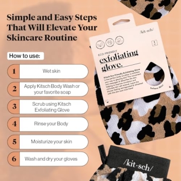 Kitsch Deep Exfoliating Glove, Eco Friendly Exfoliating Body Scrubber, Dead Skin Remover & Body Scrubber Exfoliator, Body Scrub Mitt for Skin Cell Renewal, Body Exfoliating Gloves for Shower, Leopard