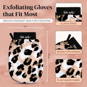 Kitsch Deep Exfoliating Glove, Eco Friendly Exfoliating Body Scrubber, Dead Skin Remover & Body Scrubber Exfoliator, Body Scrub Mitt for Skin Cell Renewal, Body Exfoliating Gloves for Shower, Leopard
