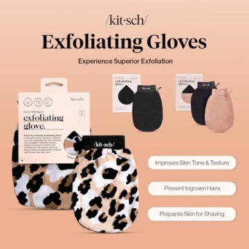Kitsch Deep Exfoliating Glove, Eco Friendly Exfoliating Body Scrubber, Dead Skin Remover & Body Scrubber Exfoliator, Body Scrub Mitt for Skin Cell Renewal, Body Exfoliating Gloves for Shower, Leopard