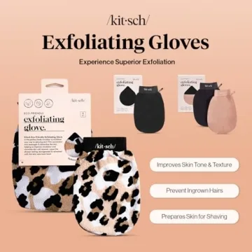 Kitsch Deep Exfoliating Glove, Eco Friendly Exfoliating Body Scrubber, Dead Skin Remover & Body Scrubber Exfoliator, Body Scrub Mitt for Skin Cell Renewal, Body Exfoliating Gloves for Shower, Leopard