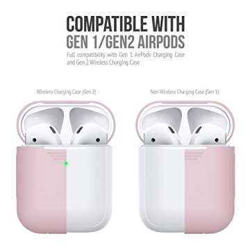 KeyBudz AirPods 2 & 1 Case [Front LED Visible] Protective Silicone Cover and Skin Compatible with Apple AirPods (Without Carabiner, Pretty in Pink)