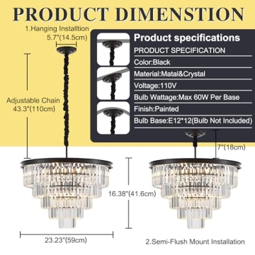 Faibra 12-Light Black Crystal Chandelier for Any Room