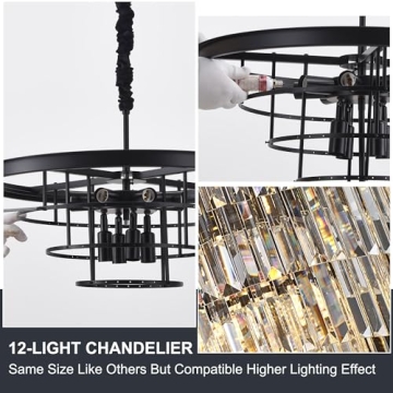 Faibra 12-Light Black Crystal Chandelier for Any Room