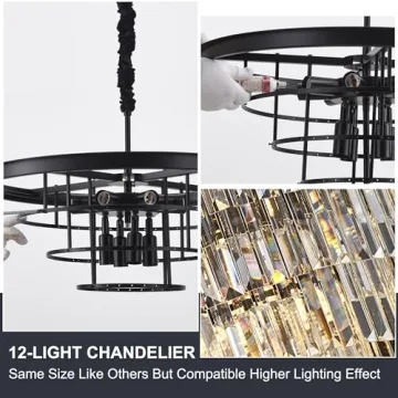 Faibra 12-Light Black Crystal Chandelier for Any Room