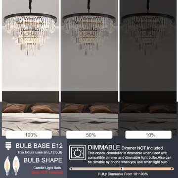 Faibra 12-Light Black Crystal Chandelier for Any Room