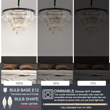 Faibra 12-Light Black Crystal Chandelier for Any Room
