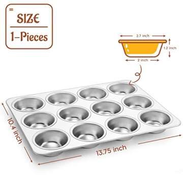 P&P CHEF Muffin Pan Set - Stainless Steel Cupcake Baking Tray, 12 Cups