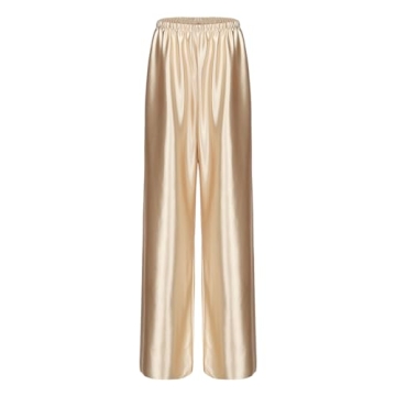 Women Satin Wide Leg Dress Pants - Fashionable Elastic High Waisted Trousers