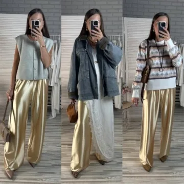 Women Satin Wide Leg Pants Elegant and Versatile Outfit