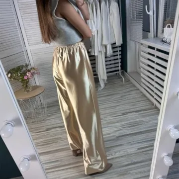 Women Satin Wide Leg Pants Elegant and Versatile Outfit