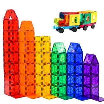 FNJO Magnetic Tiles, 100PCS Building Blocks, Magnets Building Set, STEM Construction Stacking Toy Gi...