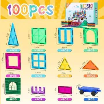 FNJO Magnetic Tiles - 100PCS STEM Building Gift for Kids