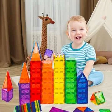 FNJO Magnetic Tiles - 100PCS STEM Building Gift for Kids