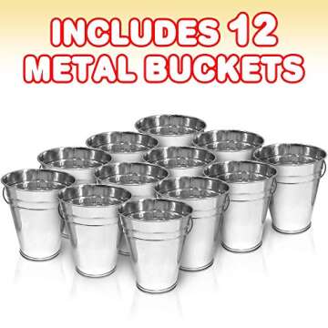 ArtCreativity Large Galvanized Metal Buckets with Handles, 4.5" W x 5" H, 12 Pack, Metallic Pails fo...