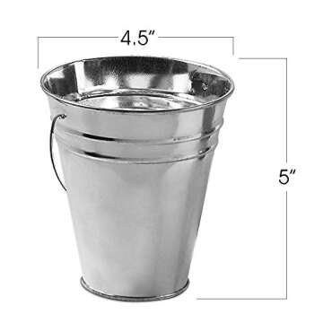 ArtCreativity Large Galvanized Metal Buckets with Handles, 4.5" W x 5" H, 12 Pack, Metallic Pails for Party Favors, Rustic Wedding Decoration, Centerpieces for Party, Ice Bucket, Vase, Garden Planters