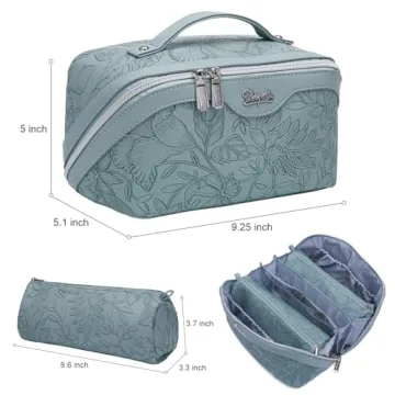 Large Capacity Travel Makeup Bags Set - Light Blue - PU Leather