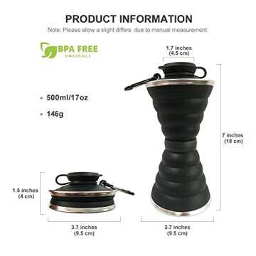 Semetor Collapsible Water Bottle, 500ml, BPA Free Silicone, Reusable, Portable, Heat Resistant, Suit...