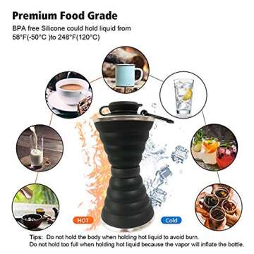 Semetor Collapsible Water Bottle, 500ml, BPA Free Silicone, Reusable, Portable, Heat Resistant, Suitable for Outdoor Activities, Easy to Clean