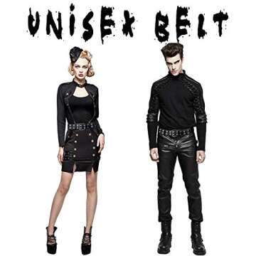 WHIPPY Double Grommet Belt for Women Men PU Leather Double Prong Buckle Vintage Punk Rock Jeans Belts (Black, S)