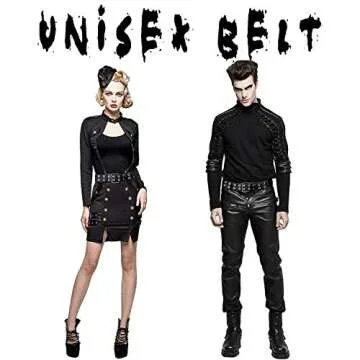 WHIPPY Double Grommet Belt for Women Men PU Leather Double Prong Buckle Vintage Punk Rock Jeans Belts (Black, S)