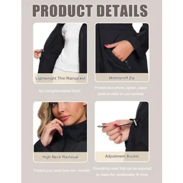 Avoogue Womens Hooded Raincoat Waterproof Jackets For Women Lightweight Rain Jackets Black L