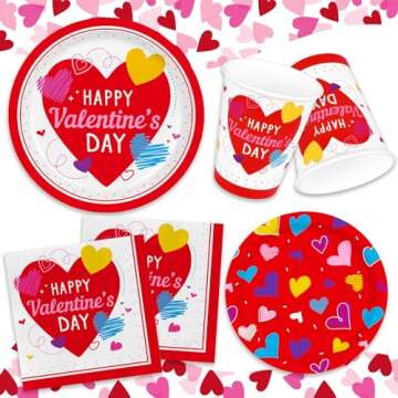 Valentine's Day Party Supplies Set for 25 - Elegant Disposable Paper Plates, Napkins, Cups, Tablecloth & Banner, Valentine's Day Party Decorations