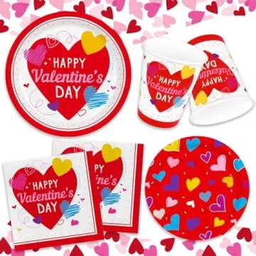 Valentine's Day Party Supplies Set for 25 - Elegant Disposable Paper Plates, Napkins, Cups, Tablecloth & Banner, Valentine's Day Party Decorations