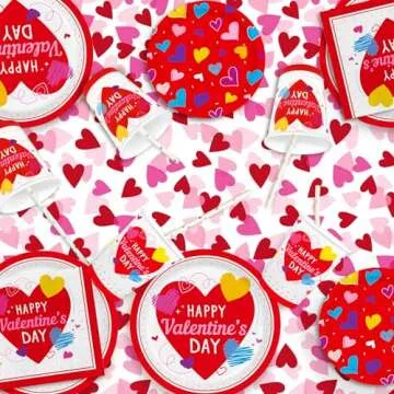 Valentine's Day Party Supplies Set for 25 - Elegant Disposable Paper Plates, Napkins, Cups, Tablecloth & Banner, Valentine's Day Party Decorations