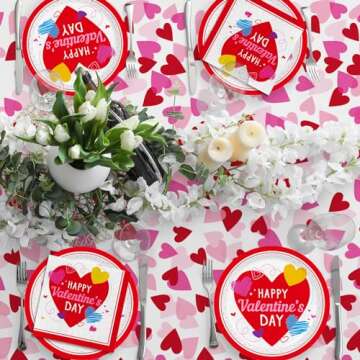 Valentine's Day Party Supplies Set for 25 - Elegant Disposable Paper Plates, Napkins, Cups, Tablecloth & Banner, Valentine's Day Party Decorations