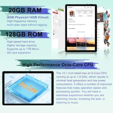 2025 Android 14 Tablet with Keyboard 20GB+128GB+1TB Expand, 10.1 Inch Octa-Core 2-in-1 Tablets with ...