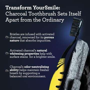 GuruNanda Charcoal Infused Toothbrush – Soft Charcoal Bristles - Helps Clean Plaque, Whitens Teeth, and Aids in Fresh Breath – BPA-Free Brush for Adults & Kids (6 Count)