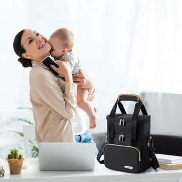 BABEYER Breastmilk Cooler Bag with Ice Pack, Fits 6 Baby Bottles Up to 9 Oz, Bottle Cooler Bag, Double Layer Leakproof with Should Strap for Working & Nursing Moms, Black