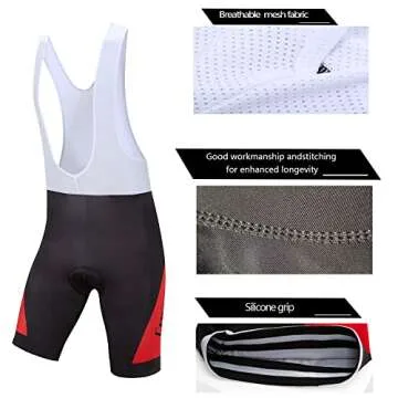Coconut Ropamo CR Men's Cycling Jersey Set Road Bike Jersey Zipper Pocket Bib Shorts with 3D Padded Cycling Clothing Kit Set (Red/Grey, M)