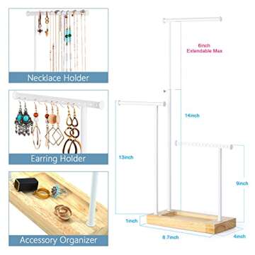 SRIWATANA Jewelry Organizer Display Extra Tall Necklace Holder 3 Tier Jewelry Tree Stand, Gift Idea (Natural Color & White)