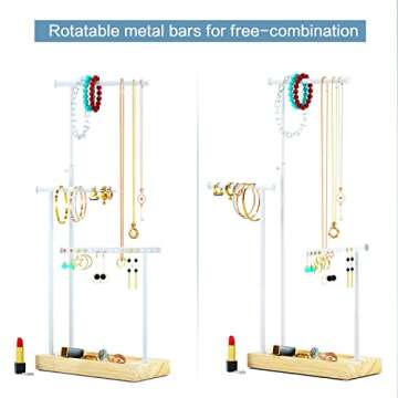 SRIWATANA Jewelry Organizer Display Extra Tall Necklace Holder 3 Tier Jewelry Tree Stand, Gift Idea (Natural Color & White)