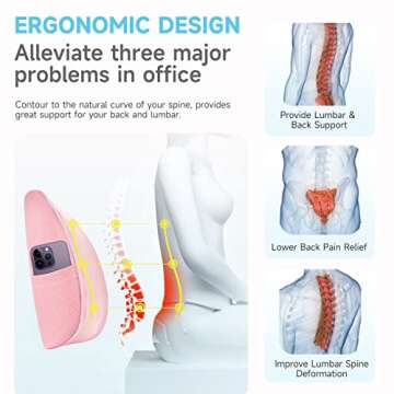 Fyore Lumbar Pillow Memory Foam Back Support Cushion with Anti-Slip Particles Designed for Lower Back Pain Relief Back Pillow 2 Adjustable Straps for Computer/Office Chair,Car Seat,Recliner(Pink)
