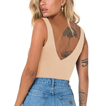 REORIA Women's Sexy Deep V Neck Bodysuit for Summer Style
