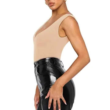 REORIA Women's Sexy Deep V Neck Bodysuit for Summer Style