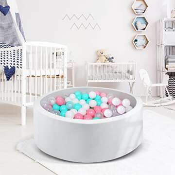 WINTECY Pack of 100 Plastic Balls, 2.2 inches/5.5 cm, BPA Free Pit Balls Crush Proof Ocean Balls Phthalate Free for Boys Girls Toddlers Indoor Outdoor (Marca Green+Marca Pink+White+Transparent)