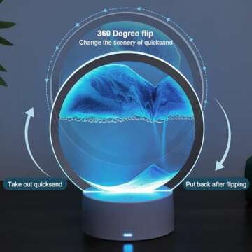 Dnil Moving Sand Art Lamp, 3D Moving Sand Art, Quicksand Bedside Lamp, Creative Glass Sand Painting Colorful Night Light, Children's Desktop Art Toys, Home & Office Desktop Decorations (Blue)