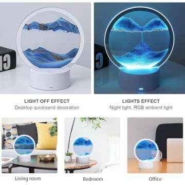 Dnil Moving Sand Art Lamp, 3D Moving Sand Art, Quicksand Bedside Lamp, Creative Glass Sand Painting Colorful Night Light, Children's Desktop Art Toys, Home & Office Desktop Decorations (Blue)