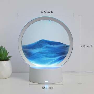 Dnil Moving Sand Art Lamp, 3D Moving Sand Art, Quicksand Bedside Lamp, Creative Glass Sand Painting Colorful Night Light, Children's Desktop Art Toys, Home & Office Desktop Decorations (Blue)