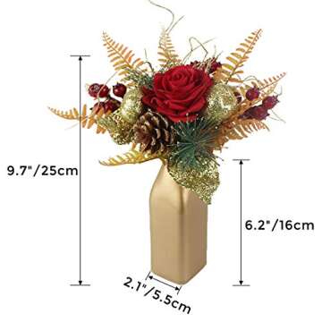 Artificial Flowers with Vase Roses Pine Cones Bouquet Fake Christmas Flowers Picks Centerpieces for Farmhouse Home Decor Clearance Kitchen Coffee Table Decorations for Xmas